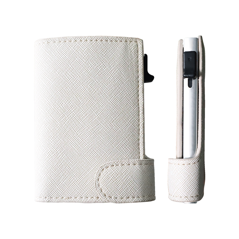 New Beige Color Pop Up Aluminum Case Credit Card Holder Rfid Blocking PU Leather Wallet