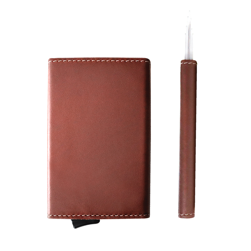 High Quality Genuine Leather Slim RFID Wallet with Aluminum Card Holder 